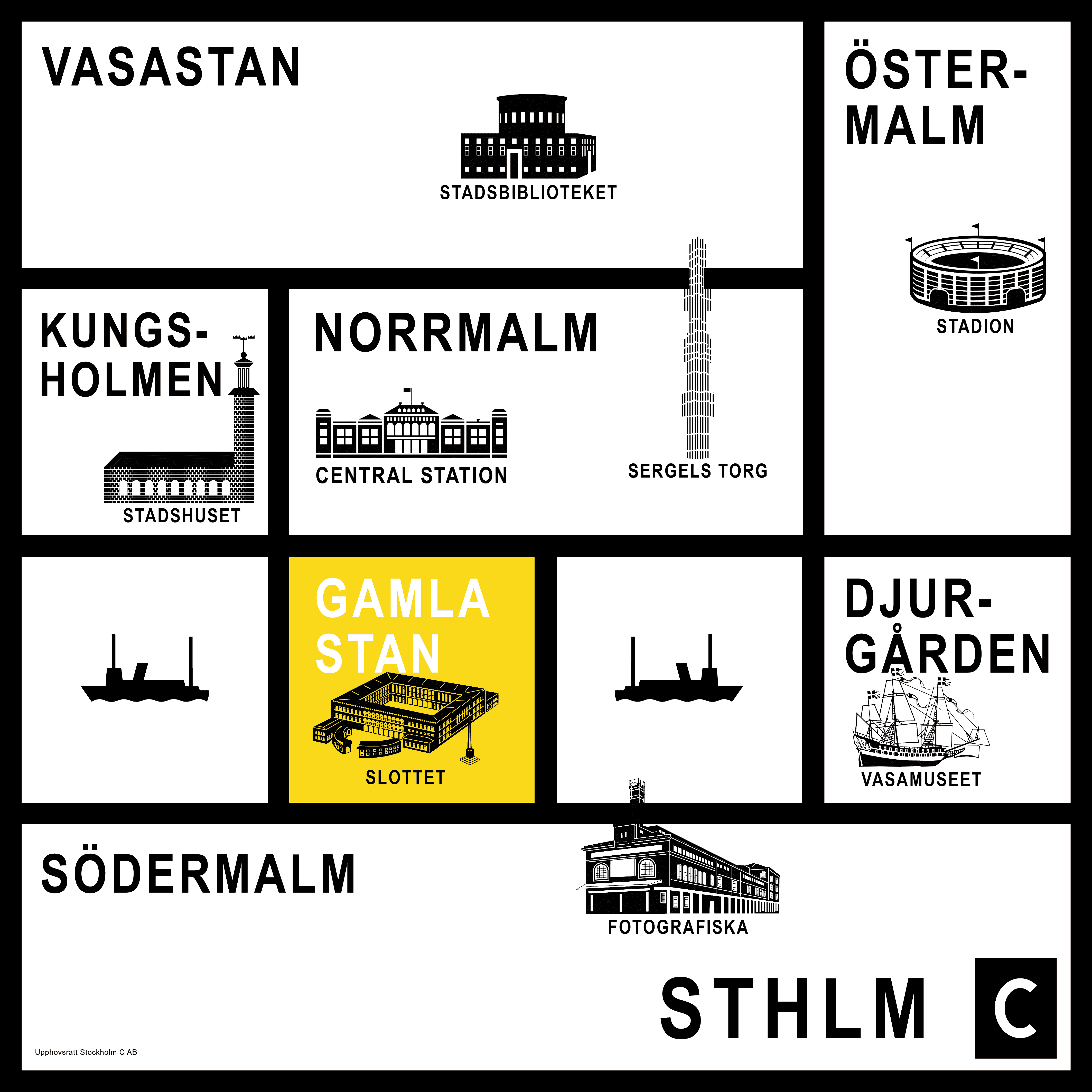 Sthlm C - 7 stadsdelar och 64 huvudgator
